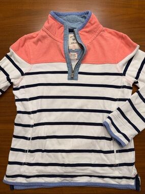 FatFace Coral Yoke Navy-Striped Half-Zip Pullover